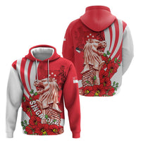 Singapore Zip Hoodie The Merlion With Red Orchid - Wonder Print Shop