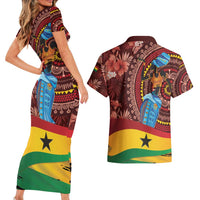 Panafest Couples Matching Short Sleeve Bodycon Dress and Hawaiian Shirt Ghana Tropical African Pattern - Wonder Print Shop