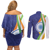 India Independence Day Couples Matching Off Shoulder Short Dress and Long Sleeve Button Shirt Mandala Paisley Floral - Wonder Print Shop