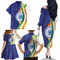 India Independence Day Family Matching Off The Shoulder Long Sleeve Dress and Hawaiian Shirt Mandala Paisley Floral - Wonder Print Shop