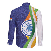 India Independence Day Long Sleeve Button Shirt Mandala Paisley Floral - Wonder Print Shop