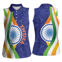 India Independence Day Women Sleeveless Polo Shirt Mandala Paisley Floral - Wonder Print Shop