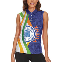 India Independence Day Women Sleeveless Polo Shirt Mandala Paisley Floral - Wonder Print Shop