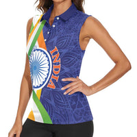 India Independence Day Women Sleeveless Polo Shirt Mandala Paisley Floral - Wonder Print Shop