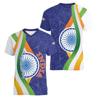 India Independence Day Women V-Neck T-Shirt Mandala Paisley Floral - Wonder Print Shop