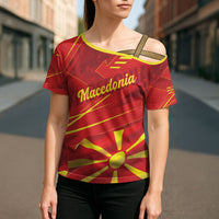 Personalised Macedonia Cross Shoulder Shirt Flag Color Inspired