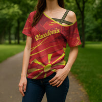 Personalised Macedonia Cross Shoulder Shirt Flag Color Inspired
