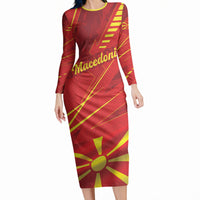 Personalised Macedonia Long Sleeve Bodycon Dress Flag Color Inspired