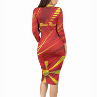 Personalised Macedonia Long Sleeve Bodycon Dress Flag Color Inspired