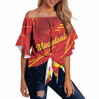 Personalised Macedonia Off Shoulder Wrap Waist Top Flag Color Inspired