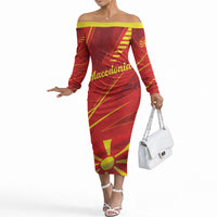 Personalised Macedonia Off The Shoulder Long Sleeve Dress Flag Color Inspired