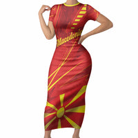 Personalised Macedonia Short Sleeve Bodycon Dress Flag Color Inspired