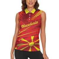 Personalised Macedonia Women Sleeveless Polo Shirt Flag Color Inspired