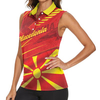 Personalised Macedonia Women Sleeveless Polo Shirt Flag Color Inspired