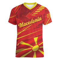 Personalised Macedonia Women V-Neck T-Shirt Flag Color Inspired