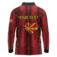 Personalised My Heart My Country My Macedonia Long Sleeve Polo Shirt Grunge Style