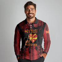Personalised My Heart My Country My Macedonia Long Sleeve Polo Shirt Grunge Style