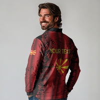 Personalised My Heart My Country My Macedonia Long Sleeve Polo Shirt Grunge Style