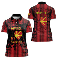 Personalised My Heart My Country My Macedonia Women Polo Shirt Grunge Style