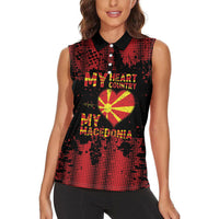 Personalised My Heart My Country My Macedonia Women Sleeveless Polo Shirt Grunge Style