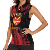 Personalised My Heart My Country My Macedonia Women Sleeveless Polo Shirt Grunge Style