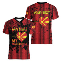 Personalised My Heart My Country My Macedonia Women V-Neck T-Shirt Grunge Style