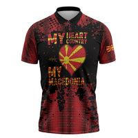 Personalised My Heart My Country My Macedonia Zipper Polo Shirt Grunge Style