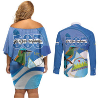 Nicaragua 505 Guardabarranco Couples Matching Off Shoulder Short Dress and Long Sleeve Button Shirt En Dios confiamos - Wonder Print Shop