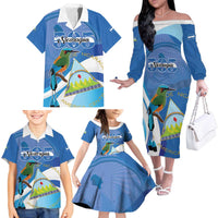 Nicaragua 505 Guardabarranco Family Matching Off The Shoulder Long Sleeve Dress and Hawaiian Shirt En Dios confiamos - Wonder Print Shop