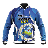 Personalized Nicaragua Independence Day 1821 Baseball Jacket Plumeria Floral - Wonder Print Shop