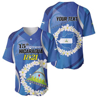 Personalized Nicaragua Independence Day 1821 Baseball Jersey Plumeria Floral - Wonder Print Shop