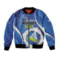 Personalized Nicaragua Independence Day 1821 Bomber Jacket Plumeria Floral - Wonder Print Shop