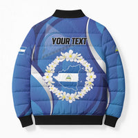 Personalized Nicaragua Independence Day 1821 Bomber Puffer Jacket Plumeria Floral - Wonder Print Shop