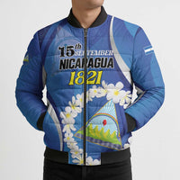 Personalized Nicaragua Independence Day 1821 Bomber Puffer Jacket Plumeria Floral - Wonder Print Shop