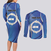 Personalized Nicaragua Independence Day 1821 Couples Matching Long Sleeve Bodycon Dress and Long Sleeve Button Shirt Plumeria Floral - Wonder Print Shop