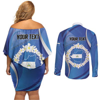Personalized Nicaragua Independence Day 1821 Couples Matching Off Shoulder Short Dress and Long Sleeve Button Shirt Plumeria Floral - Wonder Print Shop
