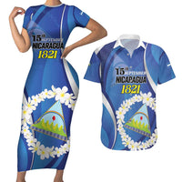 Personalized Nicaragua Independence Day 1821 Couples Matching Short Sleeve Bodycon Dress and Hawaiian Shirt Plumeria Floral - Wonder Print Shop