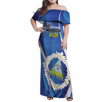 Personalized Nicaragua Independence Day 1821 Family Matching Off Shoulder Maxi Dress and Hawaiian Shirt Plumeria Floral - Wonder Print Shop
