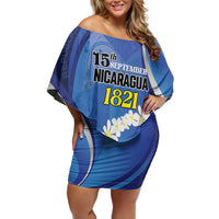 Personalized Nicaragua Independence Day 1821 Family Matching Off Shoulder Short Dress and Hawaiian Shirt Plumeria Floral - Wonder Print Shop