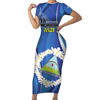 Personalized Nicaragua Independence Day 1821 Family Matching Short Sleeve Bodycon Dress and Hawaiian Shirt Plumeria Floral - Wonder Print Shop