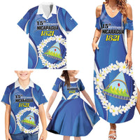Personalized Nicaragua Independence Day 1821 Family Matching Summer Maxi Dress and Hawaiian Shirt Plumeria Floral - Wonder Print Shop