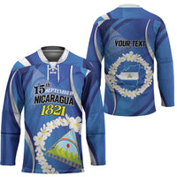 Personalized Nicaragua Independence Day 1821 Hockey Jersey Plumeria Floral - Wonder Print Shop