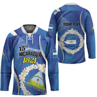 Personalized Nicaragua Independence Day 1821 Hockey Jersey Plumeria Floral - Wonder Print Shop