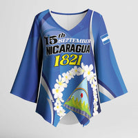 Personalized Nicaragua Independence Day 1821 Kimono Sleeve Blouse Plumeria Floral - Wonder Print Shop