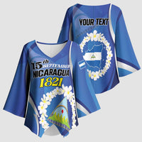 Personalized Nicaragua Independence Day 1821 Kimono Sleeve Blouse Plumeria Floral - Wonder Print Shop