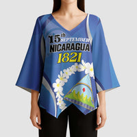 Personalized Nicaragua Independence Day 1821 Kimono Sleeve Blouse Plumeria Floral - Wonder Print Shop