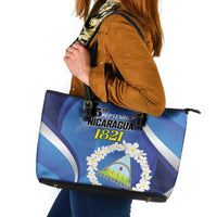 Nicaragua Independence Day 1821 Leather Tote Bag Plumeria Floral - Wonder Print Shop