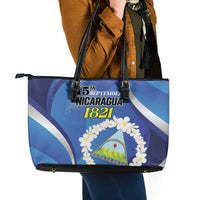 Nicaragua Independence Day 1821 Leather Tote Bag Plumeria Floral - Wonder Print Shop