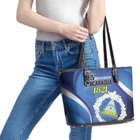 Nicaragua Independence Day 1821 Leather Tote Bag Plumeria Floral - Wonder Print Shop