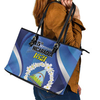 Nicaragua Independence Day 1821 Leather Tote Bag Plumeria Floral - Wonder Print Shop